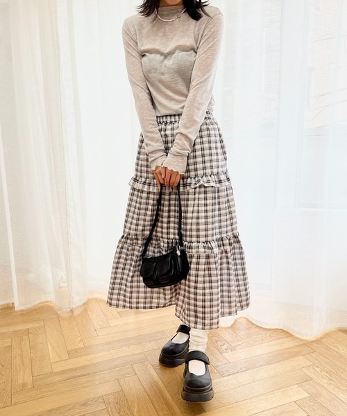 mebole(メボレ)の「ティアードチェックロングスカート(スカート・レディース・ピンク/ブラック・FREE)」の12枚目の写真