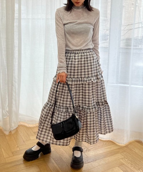 mebole(メボレ)の「ティアードチェックロングスカート(スカート・レディース・ピンク/ブラック・FREE)」の13枚目の写真