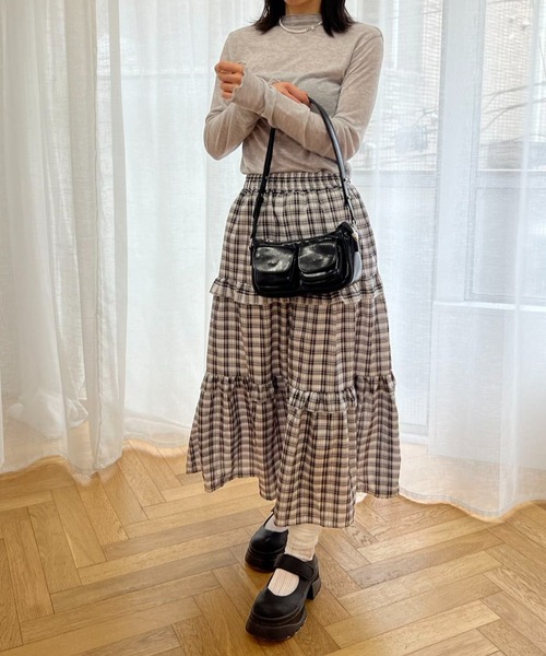 mebole(メボレ)の「ティアードチェックロングスカート(スカート・レディース・ピンク/ブラック・FREE)」の14枚目の写真