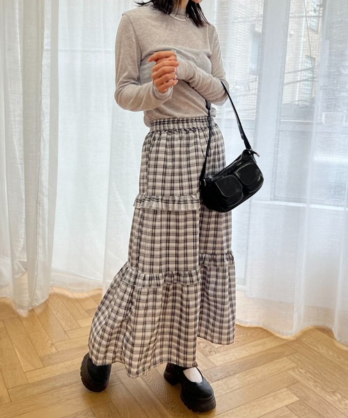 mebole(メボレ)の「ティアードチェックロングスカート(スカート・レディース・ピンク/ブラック・FREE)」の15枚目の写真
