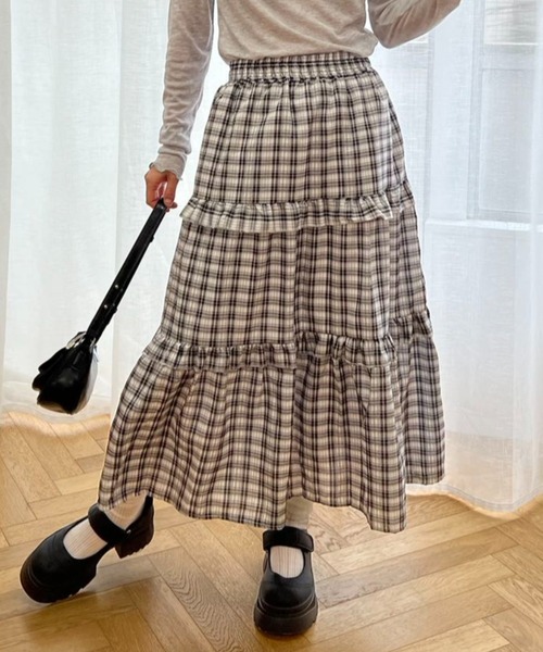 mebole(メボレ)の「ティアードチェックロングスカート(スカート・レディース・ピンク/ブラック・FREE)」の7枚目の写真