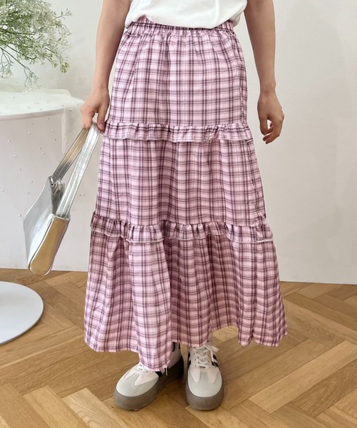 mebole(メボレ)の「ティアードチェックロングスカート(スカート・レディース・ピンク/ブラック・FREE)」の19枚目の写真