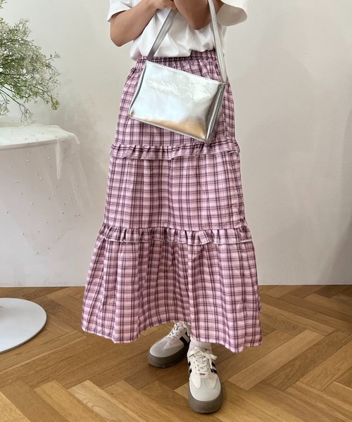 mebole(メボレ)の「ティアードチェックロングスカート(スカート・レディース・ピンク/ブラック・FREE)」の18枚目の写真