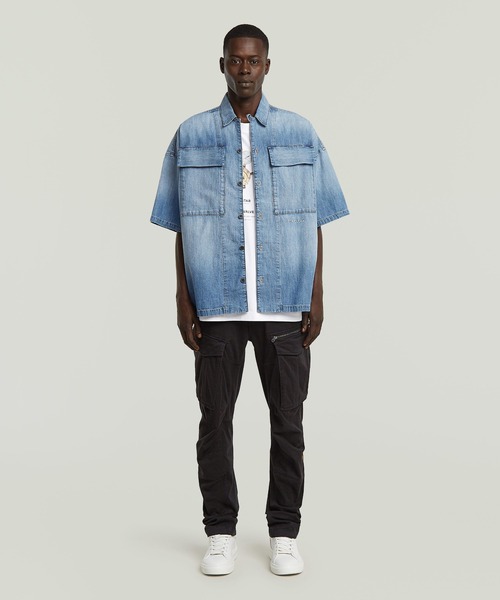 G-STAR（ジースター）の「2 POCKET BOXY SHIRT/オーバーサイズ2ポケットシャツ（シャツ/ブラウス・メンズ・インディゴブルー・LARGE/SMALL/MEDIUM）」の6枚目の写真