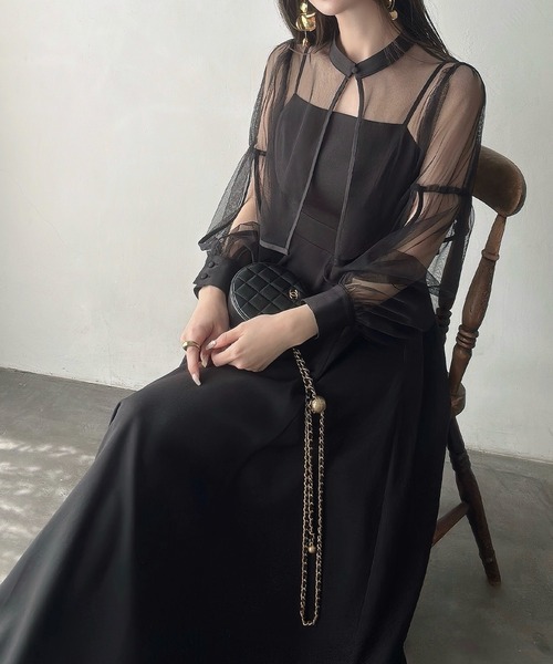 セール】スリットスリーブチュールボレロ＋フレアキャミワンピースset