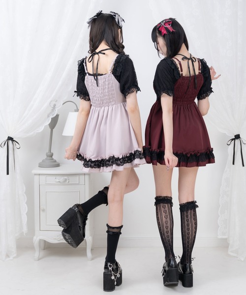 DearMyLove（ディアマイラブ）の「シャーリングバストレースアップワンピース（ワンピース・レディース・グレー/パープル/ブラック・MEDIUM/LARGE/LL）」の6枚目の写真