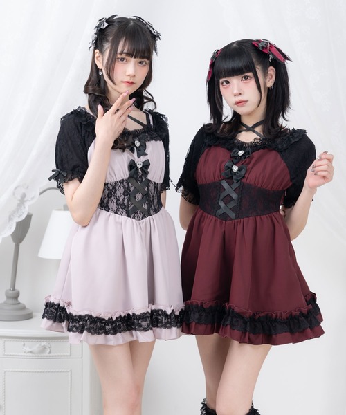 DearMyLove（ディアマイラブ）の「シャーリングバストレースアップワンピース（ワンピース・レディース・グレー/パープル/ブラック・MEDIUM/LARGE/LL）」の16枚目の写真
