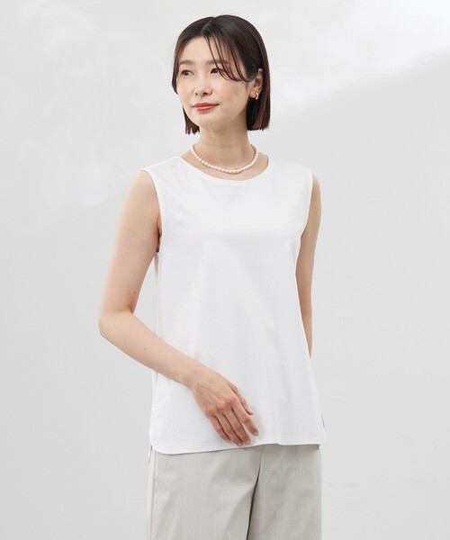 【洗える】スムースジャージー ノースリーブ カットソー 洗える】スムースジャージー ノースリーブ カットソー（Tシャツ