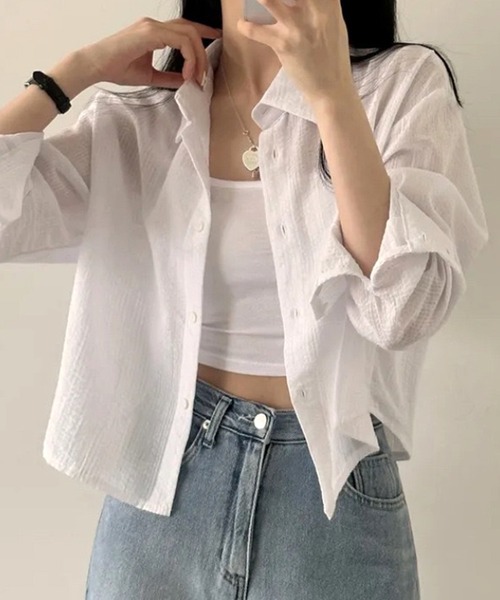WESTSEA(ウエストシー)の「ややシアー感 × ややクロップド丈 ストライプ 長袖シャツ(シャツ/ブラウス・レディース・ホワイト/ピンク/ブルー・M/L)」の18枚目の写真