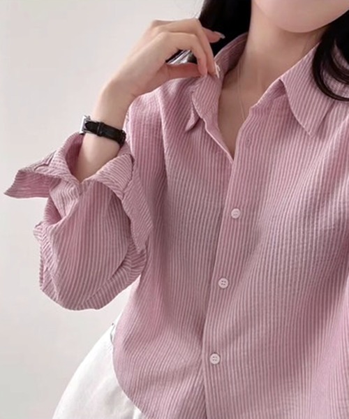 WESTSEA(ウエストシー)の「ややシアー感 × ややクロップド丈 ストライプ 長袖シャツ(シャツ/ブラウス・レディース・ホワイト/ピンク/ブルー・M/L)」の16枚目の写真