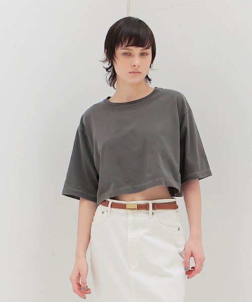 DRESSLAVE(ドレスレイブ)の「pigmaent over dyed midriff Tshirt(ピグメントオーバーダイミドリフ丈Tシャツ)(Tシャツ/カットソー・レディース・チャコールグレー・38)」の2枚目の写真