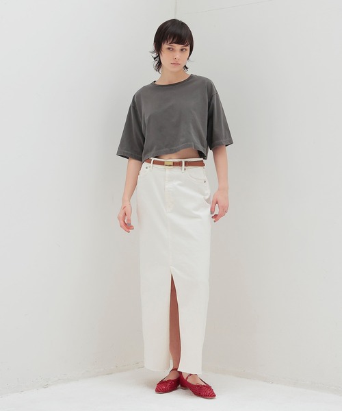 DRESSLAVE(ドレスレイブ)の「pigmaent over dyed midriff Tshirt(ピグメントオーバーダイミドリフ丈Tシャツ)(Tシャツ/カットソー・レディース・チャコールグレー・38)」の7枚目の写真