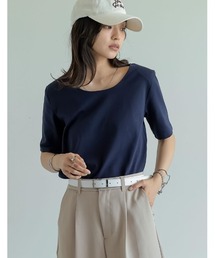 Re:EDIT | [新色追加][接触冷感]前後2WAYマシュマロカットソーショルダーパッド半袖トップス(Tシャツ/カットソー)