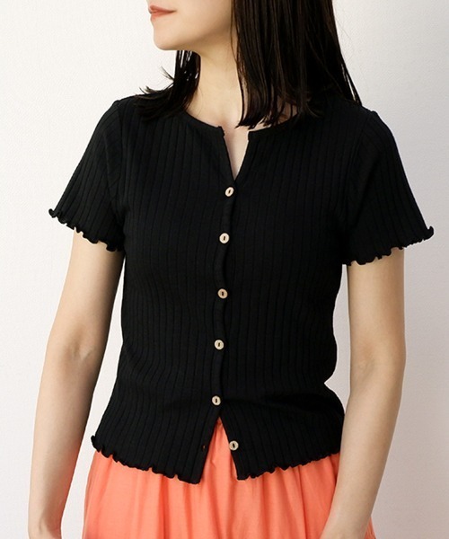 CLOTHY(クロシィ)の「【コンパクトなショート丈☆】2WAYTシャツカーデ(Tシャツ/カットソー・レディース・モカ/イエロー/ピンク/ブラック/サックスブルー・MEDIUM/LARGE)」の1枚目の写真