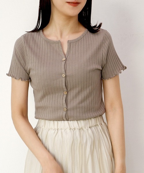 CLOTHY(クロシィ)の「【コンパクトなショート丈☆】2WAYTシャツカーデ(Tシャツ/カットソー・レディース・モカ/イエロー/ピンク/ブラック/サックスブルー・MEDIUM/LARGE)」の16枚目の写真