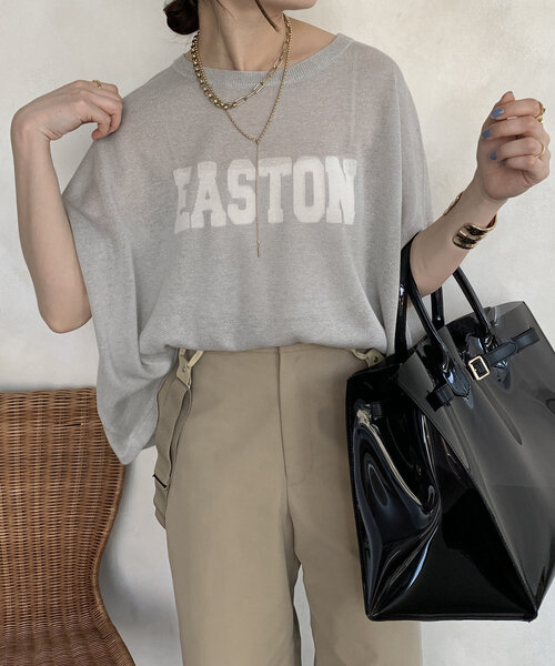 美品　ドゥドゥ　前後2wayシアーインターシャツ　ロゴニット セール】前後2WAYシアーインターシャEASTONロゴニット（ニット