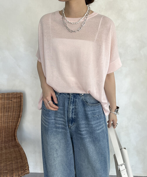 美品　ドゥドゥ　前後2wayシアーインターシャツ　ロゴニット セール】前後2WAYシアーインターシャEASTONロゴニット（ニット