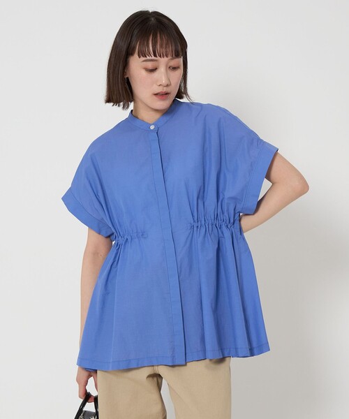 green label relaxing（グリーンレーベルリラクシング）の「ウエストギャザー ハオリ シャツ（シャツ/ブラウス・レディース・コバルトブルー/モカ/ブラック/ホワイト・FREE）」の4枚目の写真