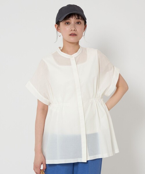 green label relaxing（グリーンレーベルリラクシング）の「ウエストギャザー ハオリ シャツ（シャツ/ブラウス・レディース・コバルトブルー/モカ/ブラック/ホワイト・FREE）」の8枚目の写真