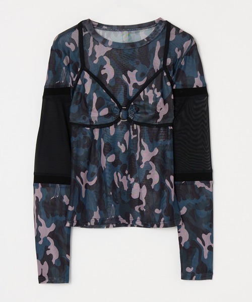 BEEDEN(ビーデン)の「BLOCKING CAMO MESH 2P TOPS(Tシャツ/カットソー・レディース・レッド/ブラック・FREE)」の7枚目の写真