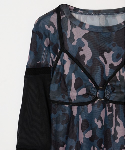 BEEDEN(ビーデン)の「BLOCKING CAMO MESH 2P TOPS(Tシャツ/カットソー・レディース・レッド/ブラック・FREE)」の9枚目の写真
