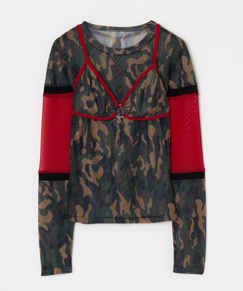 BEEDEN(ビーデン)の「BLOCKING CAMO MESH 2P TOPS(Tシャツ/カットソー・レディース・レッド/ブラック・FREE)」の15枚目の写真