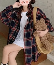 ゆったりサイズ チェック柄長袖シャツ