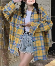 ゆったりサイズ チェック柄長袖シャツ