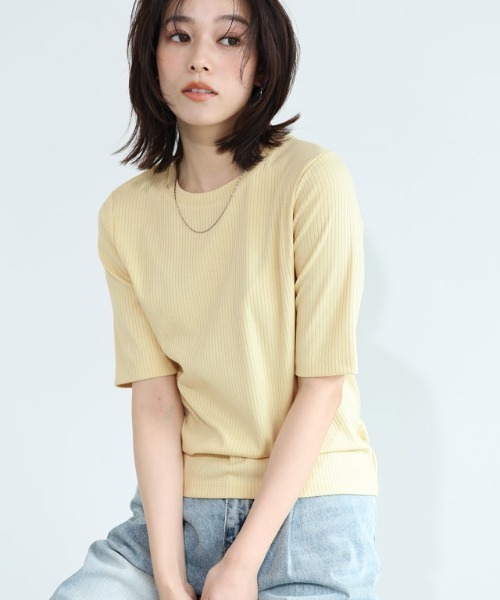 Pierrot（ピエロ）の「【キシリトール加工】五分袖リブカットソー（Tシャツ/カットソー・レディース・オフホワイト/ブラック/ベージュ/イエロー・M/L）」の11枚目の写真