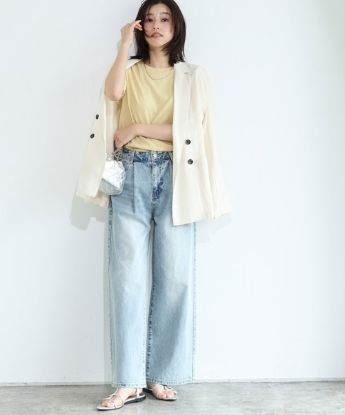 Pierrot（ピエロ）の「【キシリトール加工】五分袖リブカットソー（Tシャツ/カットソー・レディース・オフホワイト/ブラック/ベージュ/イエロー・M/L）」の14枚目の写真