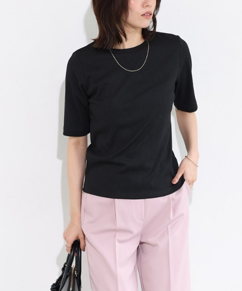 Pierrot（ピエロ）の「【キシリトール加工】五分袖リブカットソー（Tシャツ/カットソー・レディース・オフホワイト/ブラック/ベージュ/イエロー・M/L）」の15枚目の写真