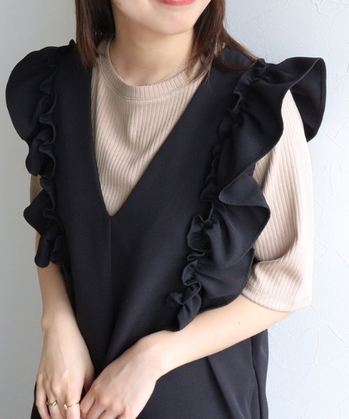 Pierrot（ピエロ）の「【キシリトール加工】五分袖リブカットソー（Tシャツ/カットソー・レディース・オフホワイト/ブラック/ベージュ/イエロー・M/L）」の18枚目の写真