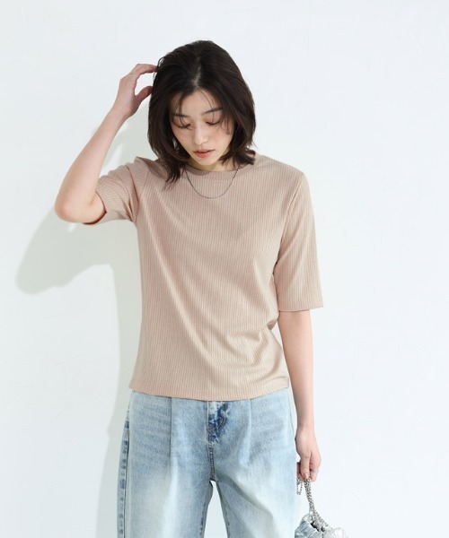 Pierrot（ピエロ）の「【キシリトール加工】五分袖リブカットソー（Tシャツ/カットソー・レディース・オフホワイト/ブラック/ベージュ/イエロー・M/L）」の8枚目の写真