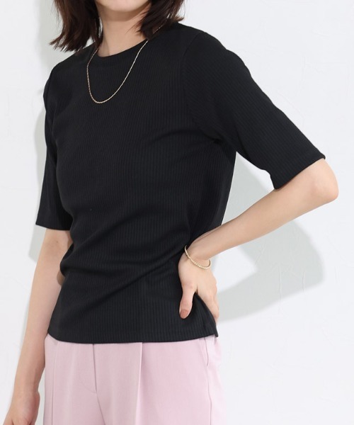 Pierrot（ピエロ）の「【キシリトール加工】五分袖リブカットソー（Tシャツ/カットソー・レディース・オフホワイト/ブラック/ベージュ/イエロー・M/L）」の22枚目の写真