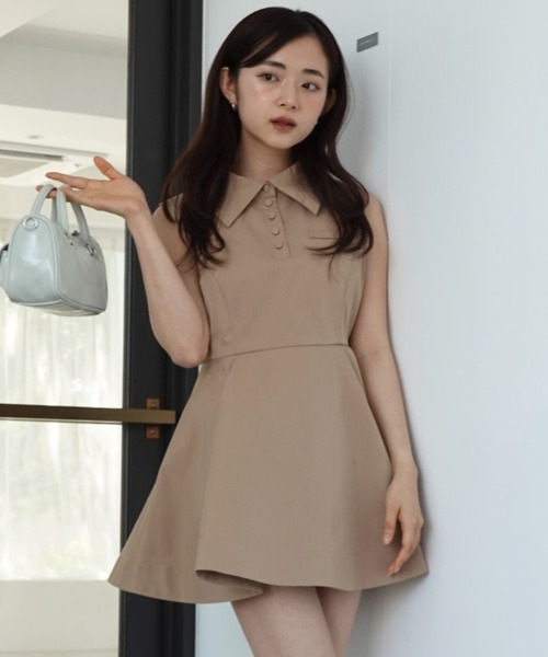 ウエスト切替シャツカラーフレアTOPS eimy セール】ウエスト切替シャツカラーフレアTOPS（Tシャツ