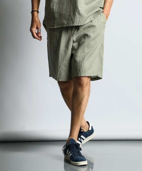 セール】LINEN BLEND SETUP SHORTS：綿麻素材 セットアップ