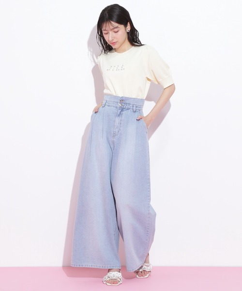 JILL by JILL STUART(ジルバイジルスチュアート)の「パールミニロゴパフスリーブニットトップス(ニット/セーター・レディース・ラベンダー/ブラック/ホワイト/イエロー・FREE)」の19枚目の写真