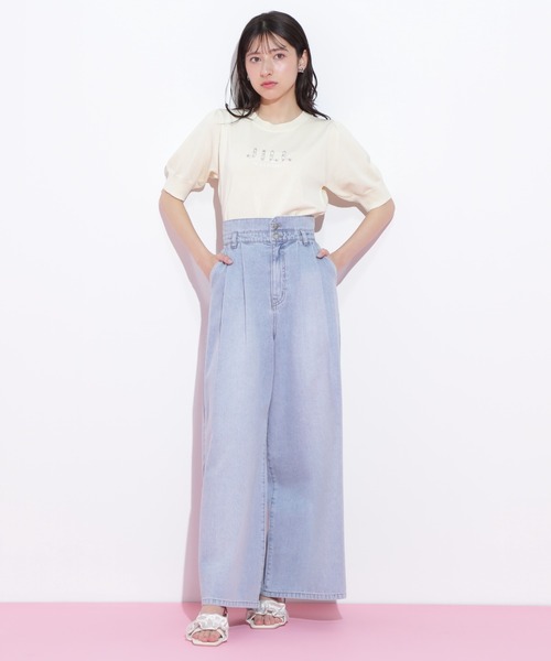パールミニロゴパフスリーブニットトップス パールミニロゴパフスリーブニットトップス（ニット/セーター