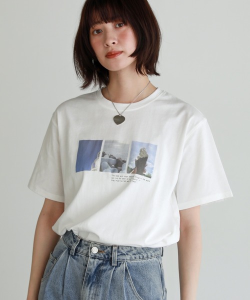 shetila(シェティラ)の「Ice cream photoプリント コットン100%Tシャツ(Tシャツ/カットソー・レディース・ブラック/オフホワイト・F)」の2枚目の写真
