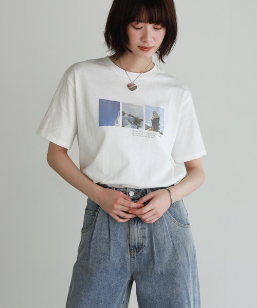 shetila(シェティラ)の「Ice cream photoプリント コットン100%Tシャツ(Tシャツ/カットソー・レディース・ブラック/オフホワイト・F)」の10枚目の写真