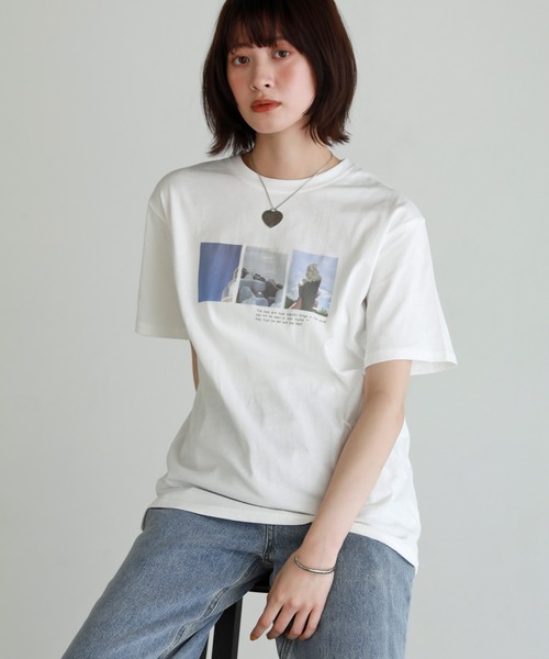 shetila(シェティラ)の「Ice cream photoプリント コットン100%Tシャツ(Tシャツ/カットソー・レディース・ブラック/オフホワイト・F)」の3枚目の写真
