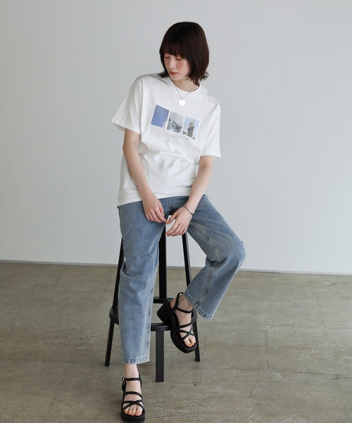 shetila(シェティラ)の「Ice cream photoプリント コットン100%Tシャツ(Tシャツ/カットソー・レディース・ブラック/オフホワイト・F)」の4枚目の写真