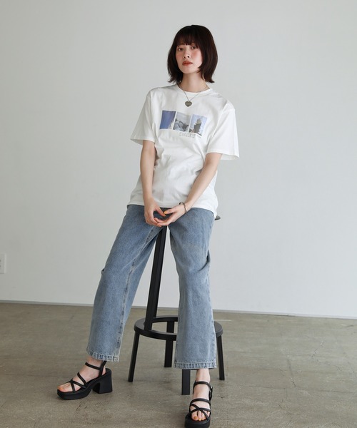 shetila(シェティラ)の「Ice cream photoプリント コットン100%Tシャツ(Tシャツ/カットソー・レディース・ブラック/オフホワイト・F)」の5枚目の写真