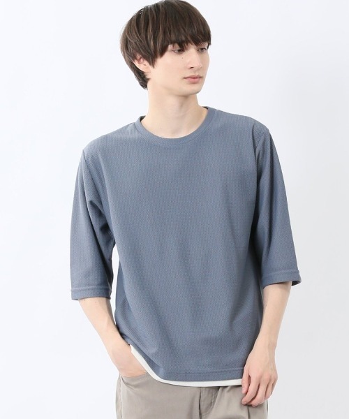 m.f.editorial（エムエフエディトリアル）の「【ウォッシャブル】ノータベネ/NOTABENE ワッフル クルーネック半袖Tシャツ（Tシャツ/カットソー・メンズ・ブルー/ライトグレー/グレー系その他2・X-LARGE/MEDIUM/LARGE）」の3枚目の写真