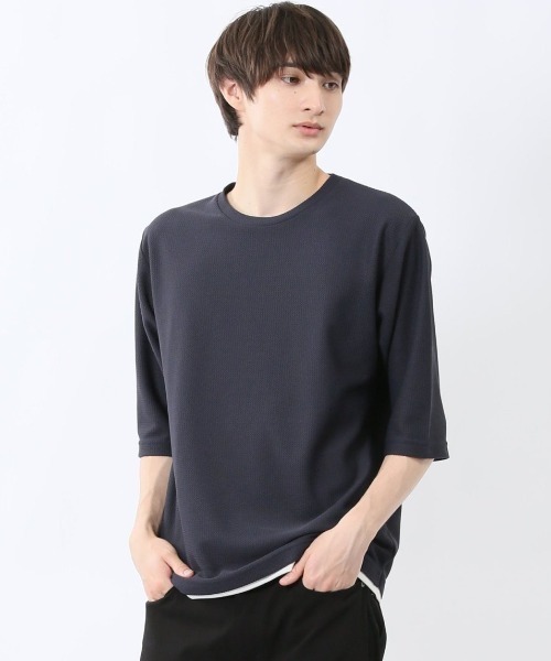 m.f.editorial（エムエフエディトリアル）の「【ウォッシャブル】ノータベネ/NOTABENE ワッフル クルーネック半袖Tシャツ（Tシャツ/カットソー・メンズ・ブルー/ライトグレー/グレー系その他2・X-LARGE/MEDIUM/LARGE）」の2枚目の写真