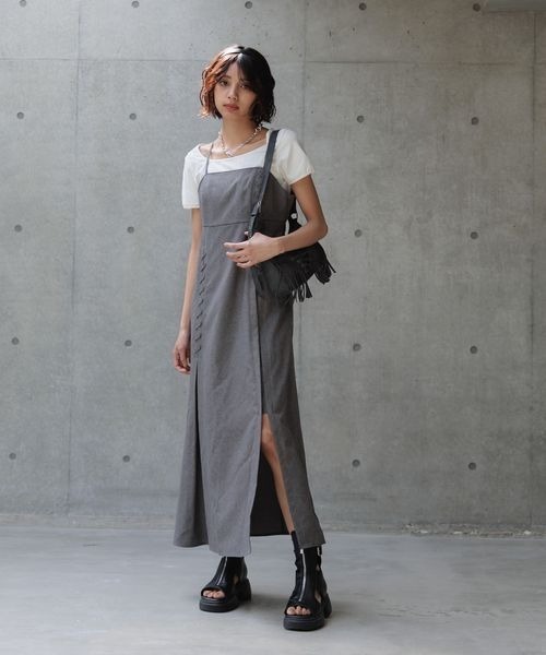 PAGEBOY(ページボーイ)の「レースアップワンピース(ワンピース・レディース・チャコールグレー/ブラック/パープル系その他・FREE)」の1枚目の写真