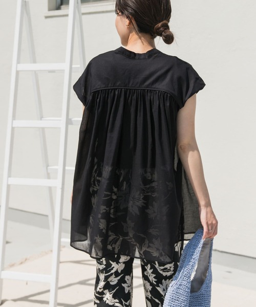 セール】『UR TECH』ボイルギャザーフレンチブラウス（シャツ/ブラウス