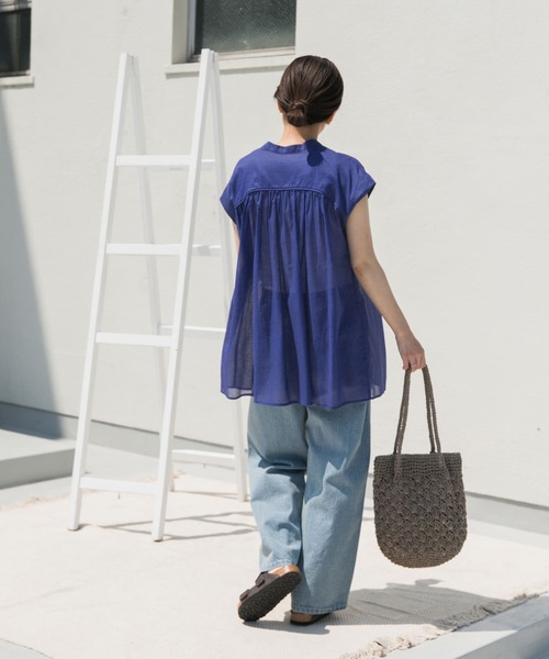 セール】『UR TECH』ボイルギャザーフレンチブラウス（シャツ/ブラウス