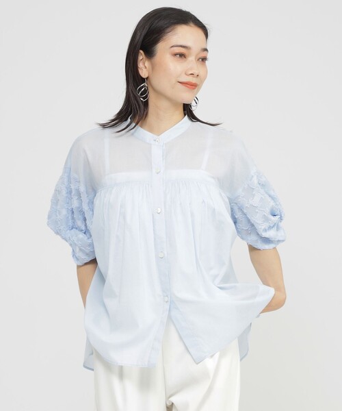 ブラウス シャツ 「L」「SANYO Style EDITION掲載」「ウォッシャブル」タイルジャカードコンビブラウス レディース SANYO L SIZE｜【L】【SANYO Style EDITION掲載