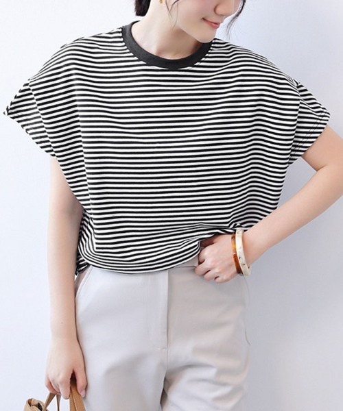 SallyLunn(サリーラン)の「UVカット半袖トップス(Tシャツ/カットソー・レディース・ブラック/ホワイト/ブラック×ホワイト/ネイビー×ホワイト・FREE)」の3枚目の写真